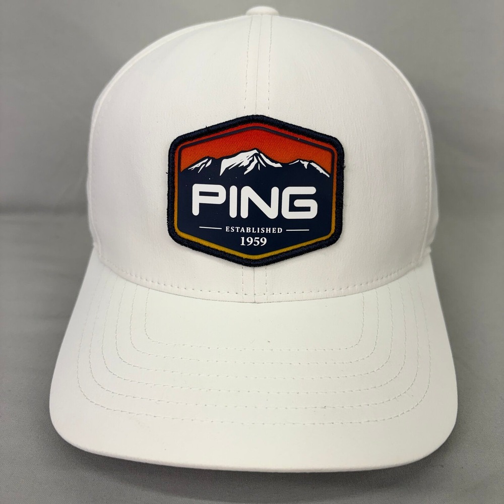 Ping Hat Golf Cap Mens OSFM White Mountain Patch Snapback Flexfit 110 Tech